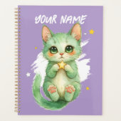 Personalized Cute Green Kitty Cat Planner (Voorkant)