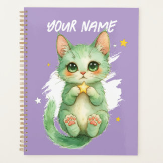 Personalized Cute Green Kitty Cat Planner