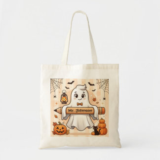 Personalized Cute Halloween Ghost Teacher Tote Bag