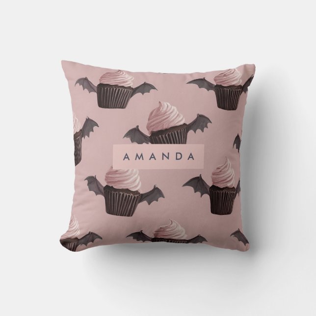 Personalized Cute Halloween Spooky Bat Cupcake Kussen (Voorkant)
