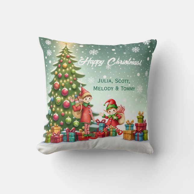 Personalized Cute Little Elf Christmas Photo Kussen (Voorkant)