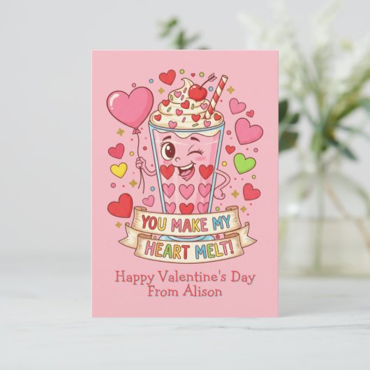 Personalized Cute Milkshake Classroom Valentine (Staand voorkant)