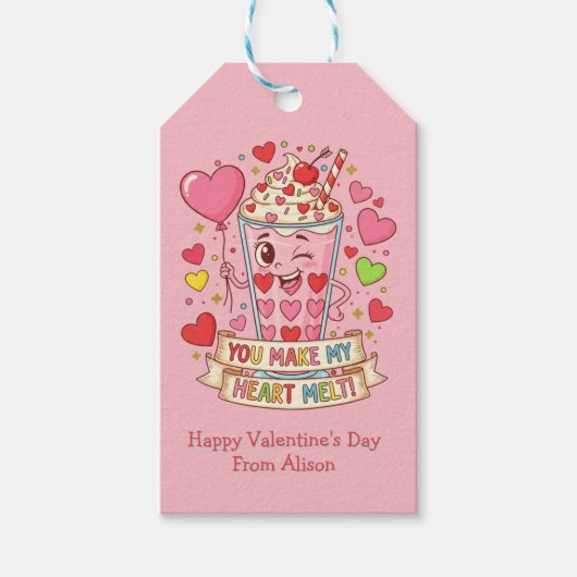 Personalized Cute Milkshake Valentine Cadeaulabel (Voorkant)