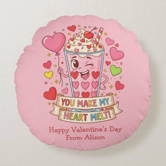 Personalized Cute Milkshake Valentine Rond Kussen (Voorkant)
