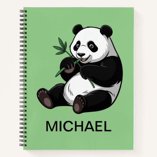 Personalized Cute Panda Bear Greenery Bamboo Notitieboek (Voorkant)