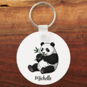 Personalized Cute Panda Bear With Greenery Bamboo Sleutelhanger (Voorkant)