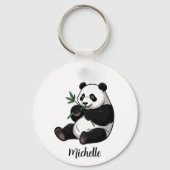 Personalized Cute Panda Bear With Greenery Bamboo Sleutelhanger (Achterkant)