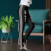 Personalized Cute Pet Cat Name Black White Stripes Leggings