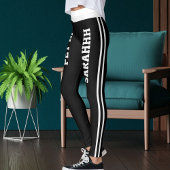 Personalized Cute Pet Cat Name Black White Stripes Leggings