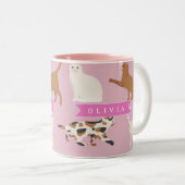 Personalized Cute Pink Cat Pattern Gift Cat Lover Tweekleurige Koffiemok (Voorkant rechts)