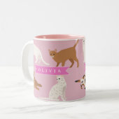 Personalized Cute Pink Cat Pattern Gift Cat Lover Tweekleurige Koffiemok (Voorkant links)