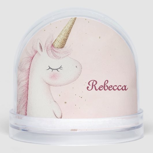 Personalized Cute Pink Unicorn Sneeuwbol (Voorkant)
