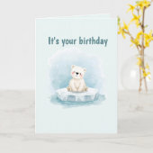 Personalized Cute Polar Bear Birthday Card Kaart (Gele Bloem)
