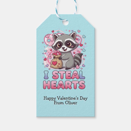 Personalized Cute Raccoon Classroom Valentine Cadeaulabel (Voorkant)