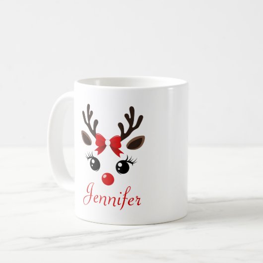Personalized Cute Reindeer Christmas Mug (Devant gauche)