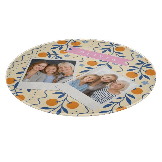 Personalized cute retro citrus folk pattern snijplank (Hoek)