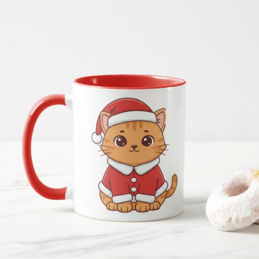 Personalized Cute Santa Cat Christmas Mok (Met donut)
