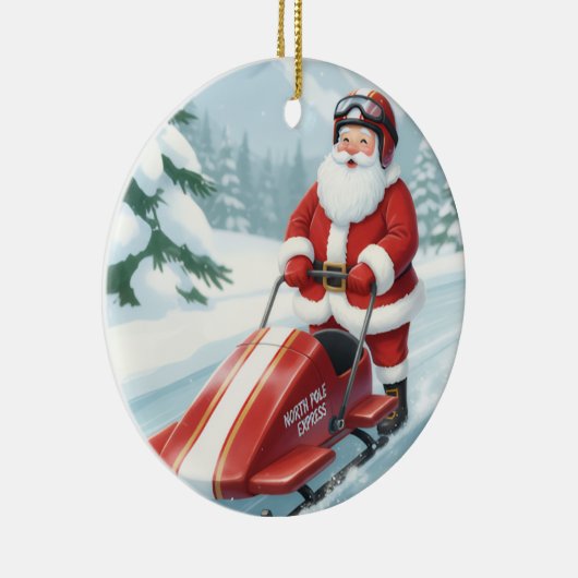 Personalized Cute Santa Doing Snowmobiling Keramisch Ornament (Rechts)