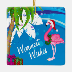 Personalized Cute Santa Flamingo Beach Christmas Keramisch Ornament