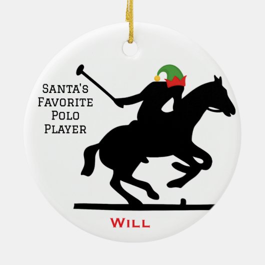 Personalized Cute Santa's Elf Playing Polo Keramisch Ornament (Achterkant)