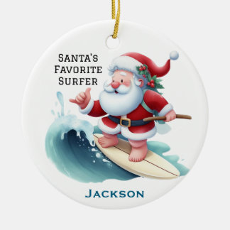 Personalized Cute Santa's Favorite Surfer Keramisch Ornament
