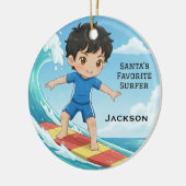 Personalized Cute Santa's Favorite Surfer Keramisch Ornament (Links)