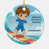 Personalized Cute Santa's Favorite Surfer Keramisch Ornament (Achterkant)