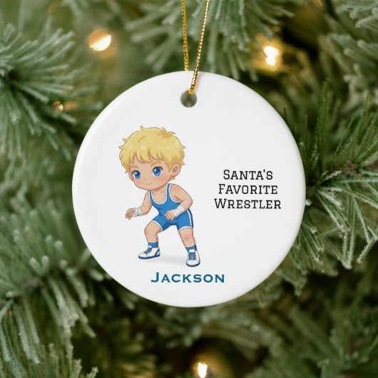 Personalized Cute Santa's Favorite Wrestler Keramisch Ornament (Boom)