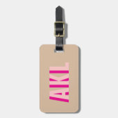 Personalized Cute Shadow Monogram Pink Beige Bagagelabel (Voorkant verticaal)