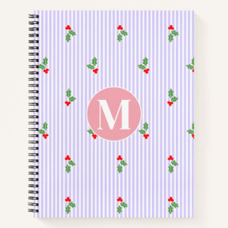Personalized Cute Striped Holiday Christmas Holly  Notitieboek