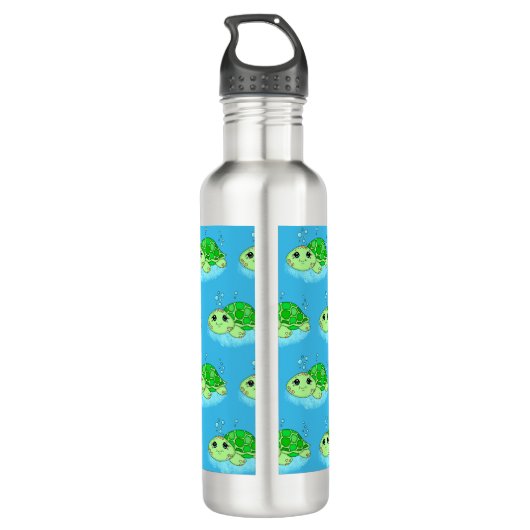 Personalized Cute Turtle Cartoon Name  Waterfles (Achterkant)