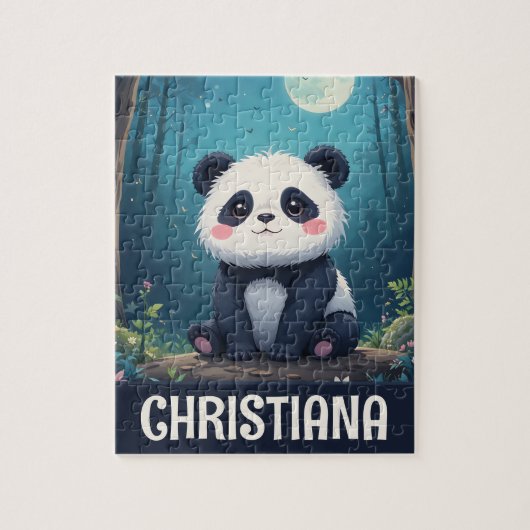 Personalized Cute Whimsical Panda in a Forest Legpuzzel (Verticaal)