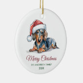 Personalized Dachshund in Santa Hat Christmas Keramisch Ornament (Rechts)