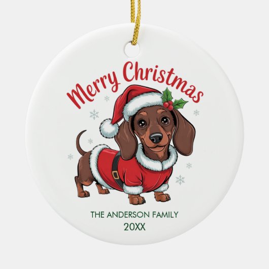 Personalized Dachshund in Santa Hat Christmas Keramisch Ornament (Voorkant)