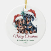 Personalized Dachshund in Santa Hat Christmas Keramisch Ornament (Voorkant)