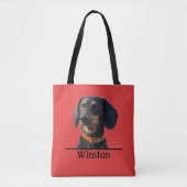Personalized Dachshund Tote–Custom Pet Portrait Draagtas (Voorkant)