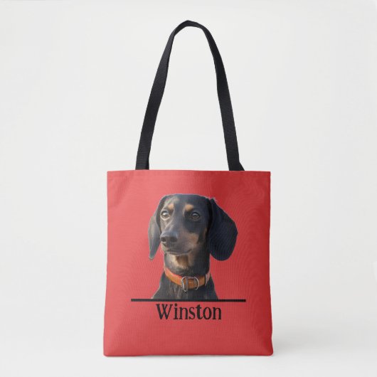 Personalized Dachshund Tote–Custom Pet Portrait Draagtas (Voorkant)