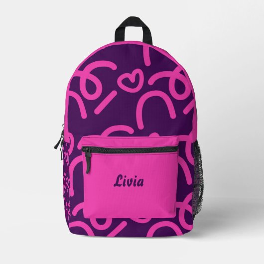 Personalized Dark Neon/Pink Hearts Bedrukte Rugzak (Voorkant)