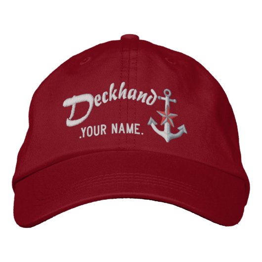 Personalized Deckhand Nautical Anchor Name White Geborduurde Pet (Voorkant)