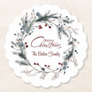 Personalized Delicate Christmas Floral Wreath Kartonnen Onderzetters