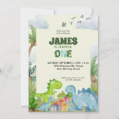 Personalized Dinosaur 1st Birthday Invitation (Devant)