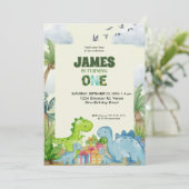 Personalized Dinosaur 1st Birthday Invitation (Debout devant)