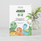 Personalized Dinosaur 1st Birthday Invitation (Debout devant)