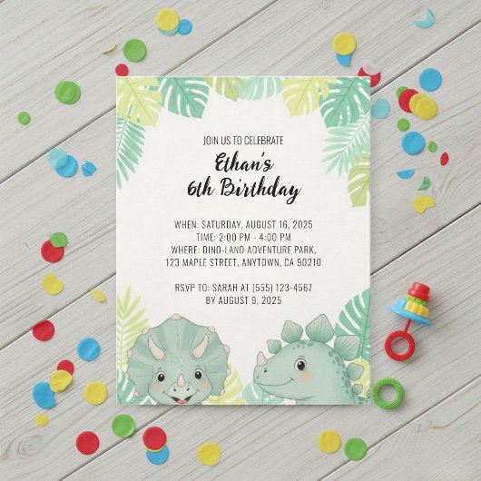 Personalized Dinosaur Birthday Invitation | Dino