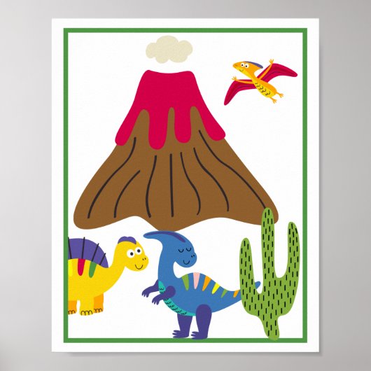 Personalized Dinosaur Kids' Art Print Set (Voorkant)