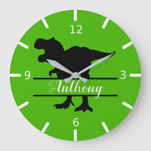 Personalized Dinosaur plein Wall Clock Grote Klok (Voorkant)