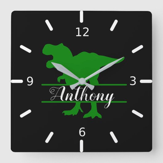 Personalized Dinosaur plein Wall Clock Vierkante Klok (Voorkant)