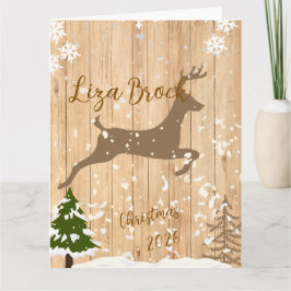 Personalized doe Christmas bauble wooden backgroun Kaart