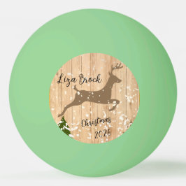 Personalized doe Christmas bauble wooden backgroun Pingpongballen