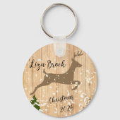 Personalized doe Christmas bauble wooden backgroun Sleutelhanger (Voorkant)